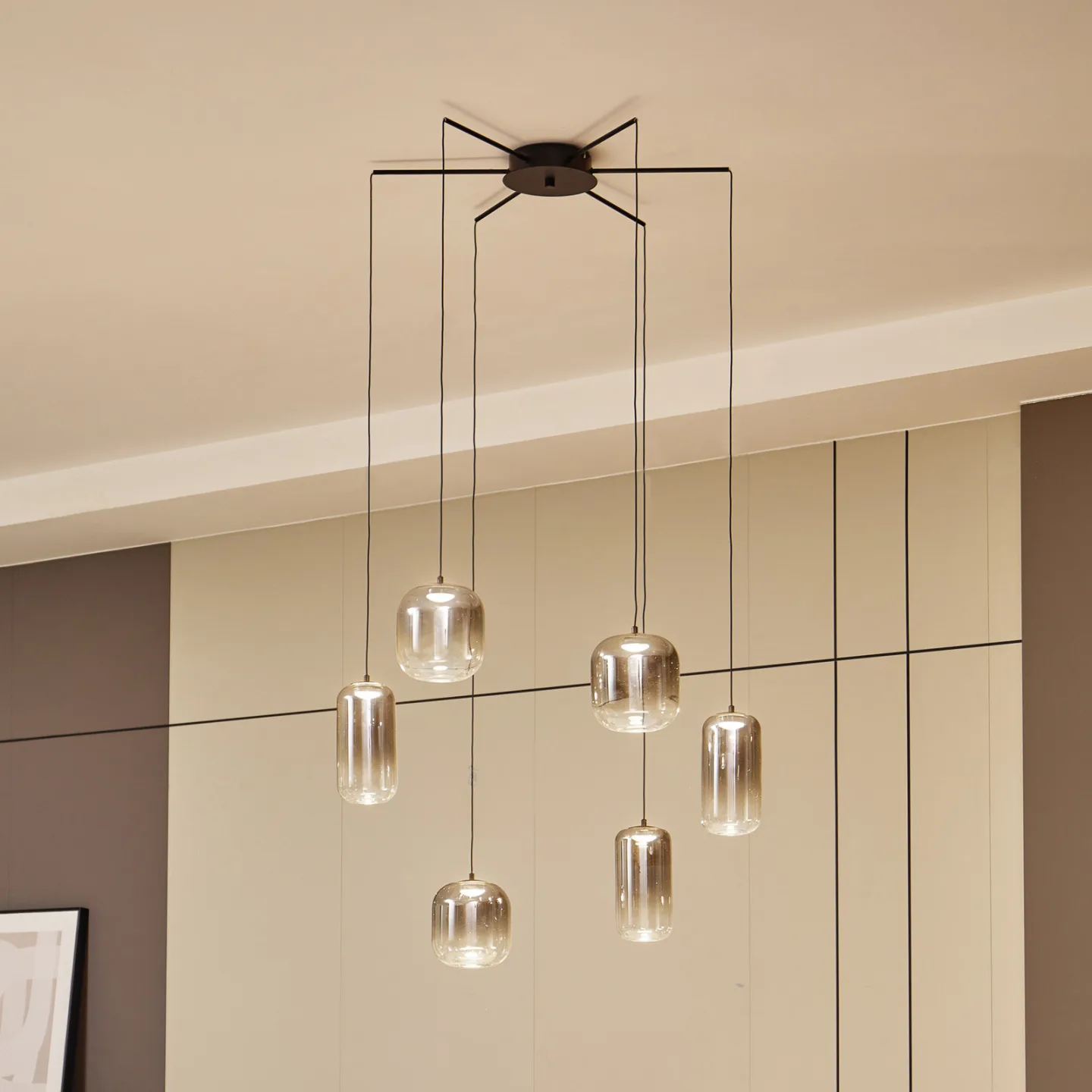 Avelina 6 LED Pendelleuchte Rauch Grau - Lucande - Wohnzimmer - Modern - Glas - Mehrflammig