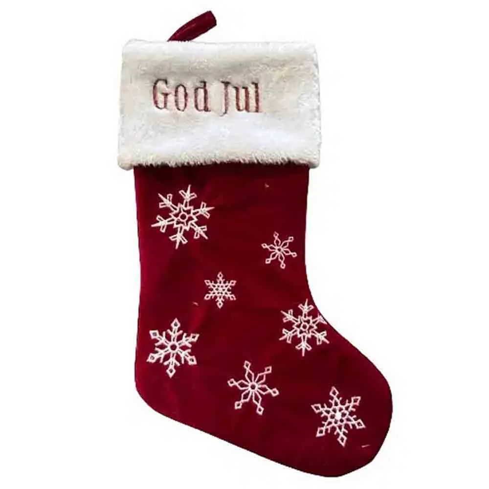 Julstrumpa God Jul med snöflingor