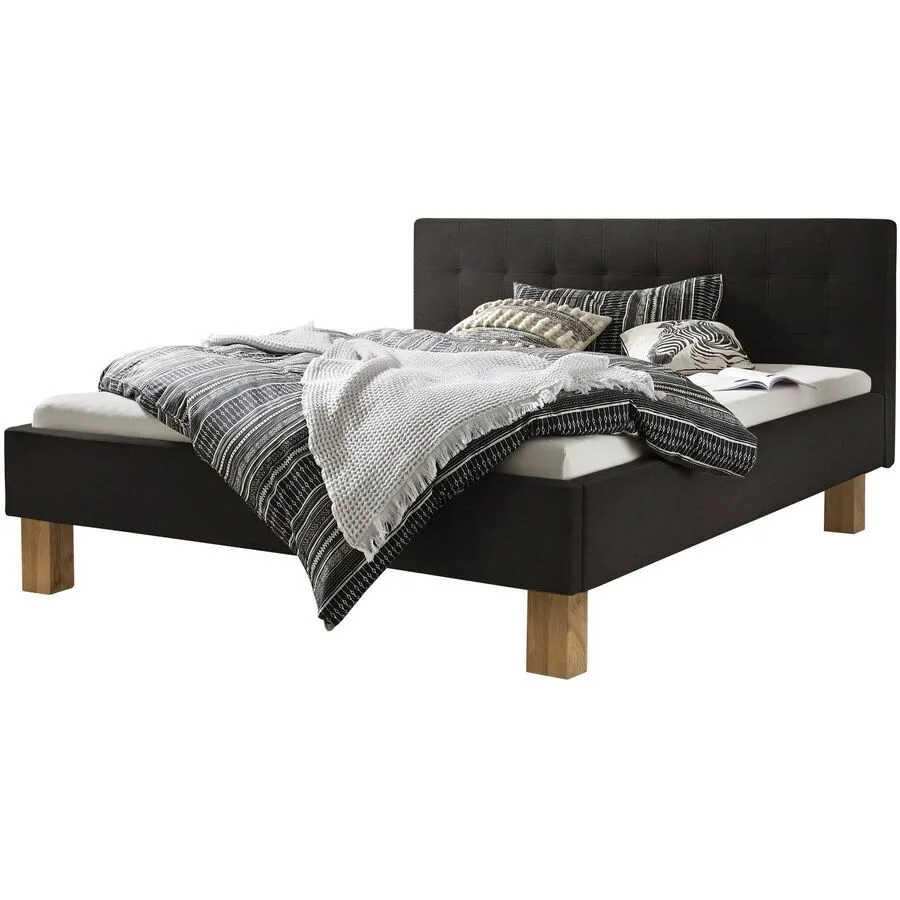 Hasena Bett Dream Pronto Braun Stoff, Kernbuche Massivholz 140 x 200 cm