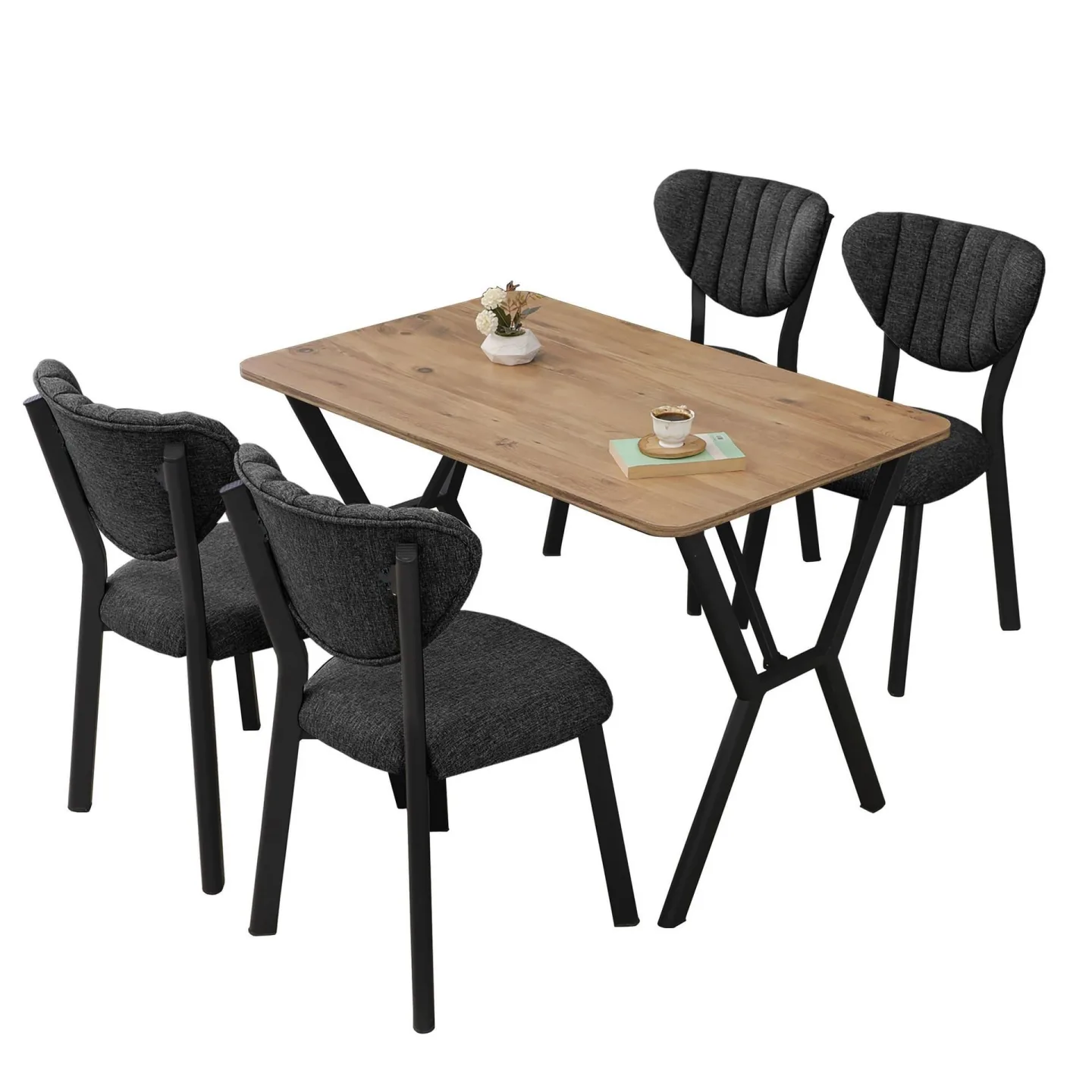 Krylor Matgrupp Bord 110 cm + 4 Stolar - Antracit Valnöt