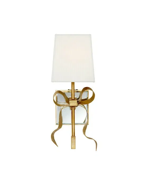 Ellery Small Gros-GraBow Sconce Soft Brass/Cream Linen Shade