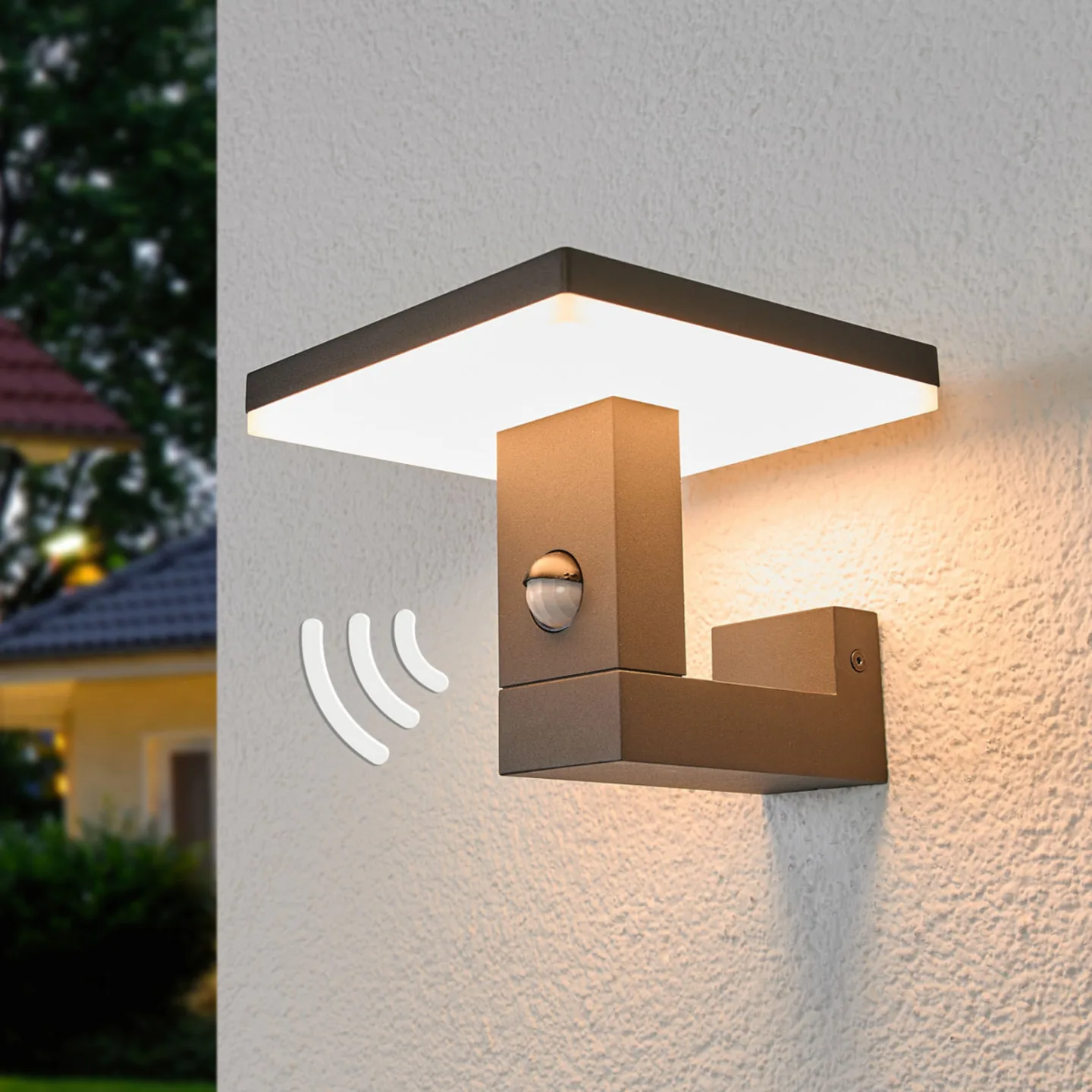 Olesia Udendørs Væglampe w/Sensor Dark Grey/Opal - Lucande - Terrasse - Moderne - Aluminium - Med én lyskilde