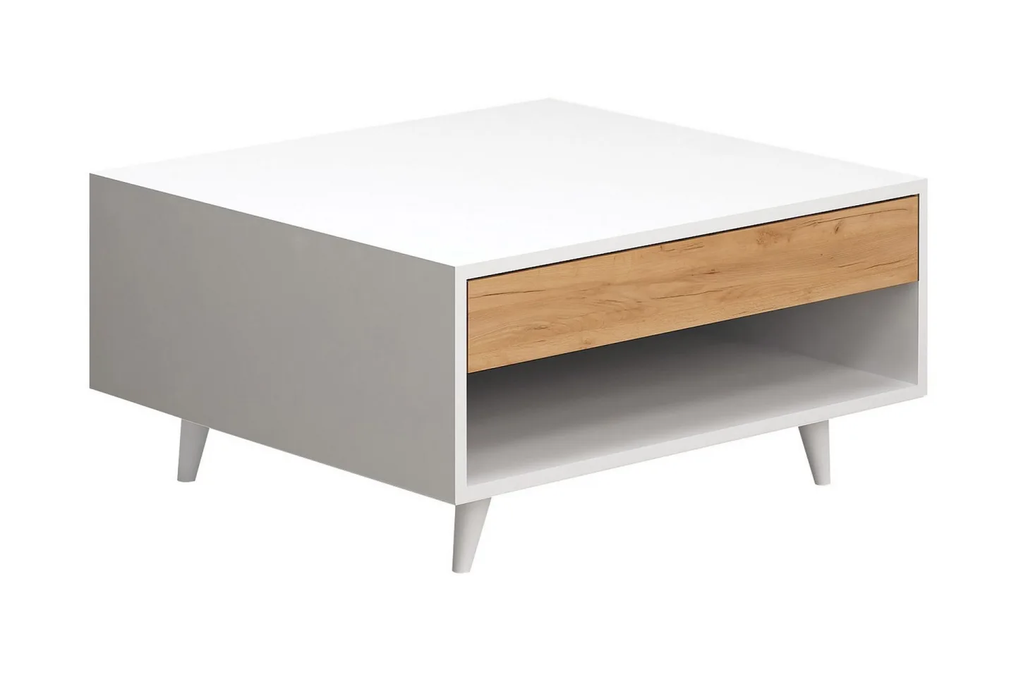 Mod Design Soffbord 80 cm med Förvaring Låda + Hylla - Trä/Vit