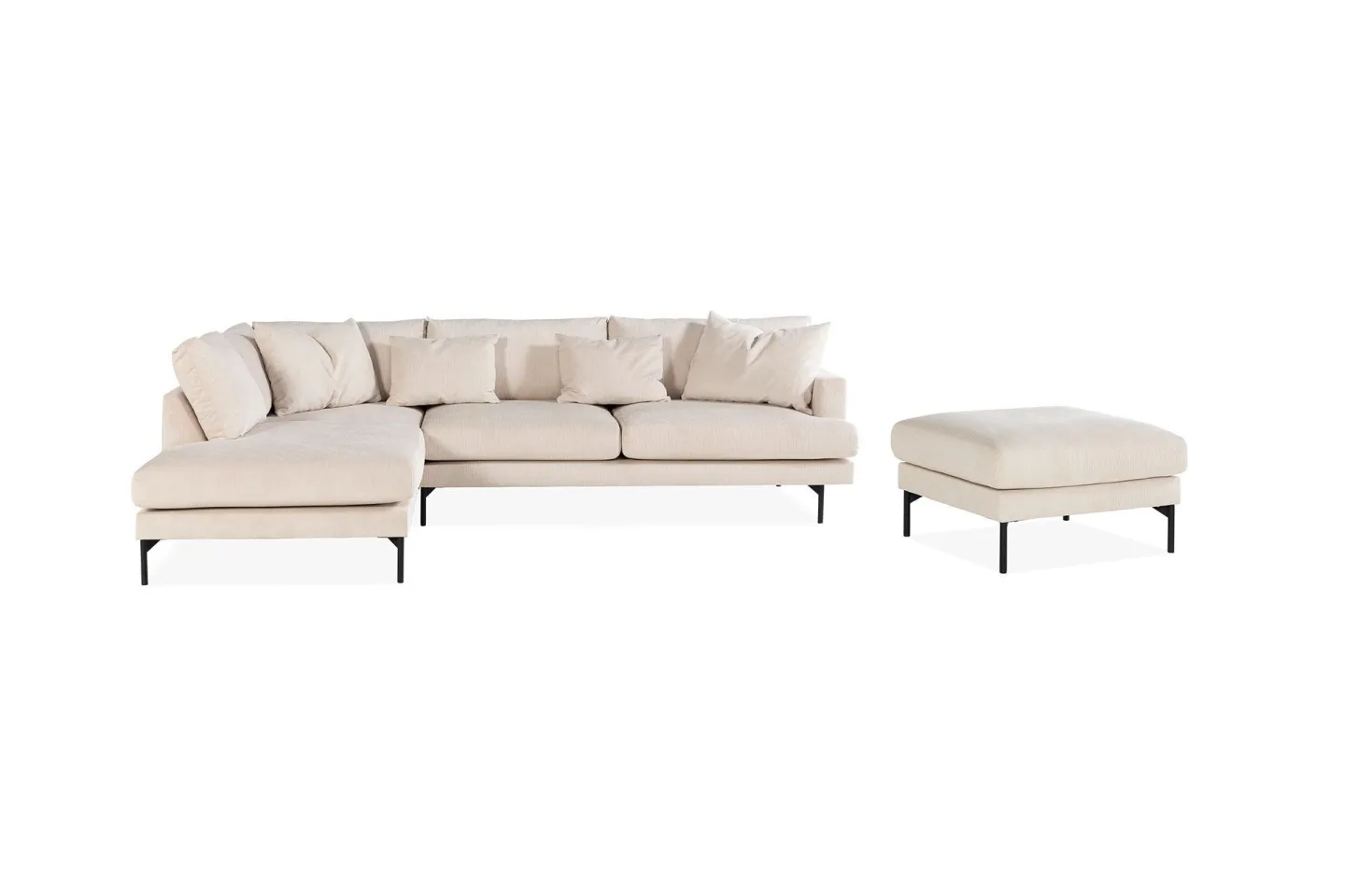 Menard 4-sits Vänstervänd L-formad Schäslongsoffa + Fotpall i Manchester - Beige