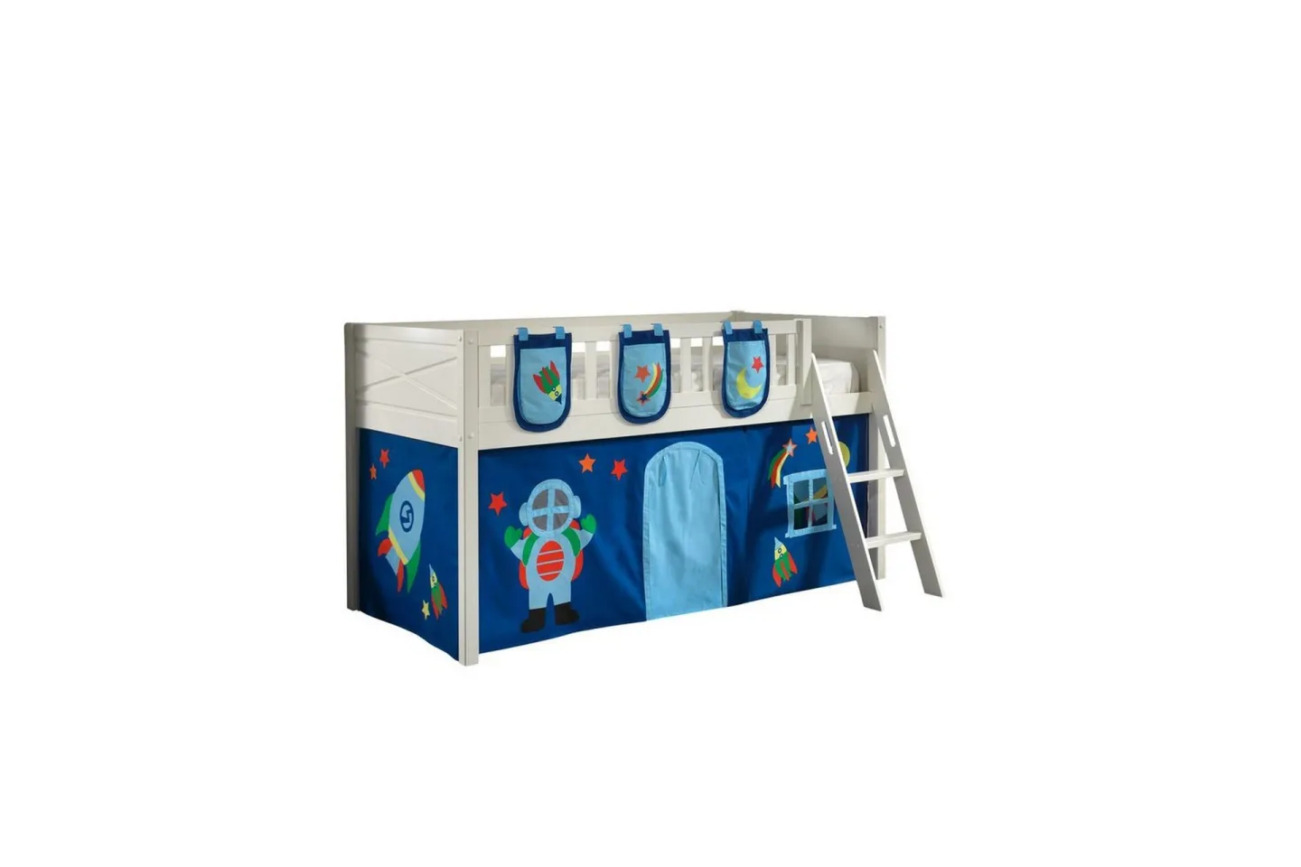 Mellanstegsäng med stege och matchande textilset (lekgardin och förvaringsfickor) Scott Astro - Astro