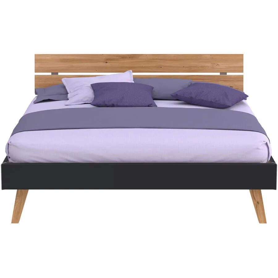 Modular Bett Livorno Natur, Schwarz MDF, Wildeiche Massivholz 160 x 200 cm
