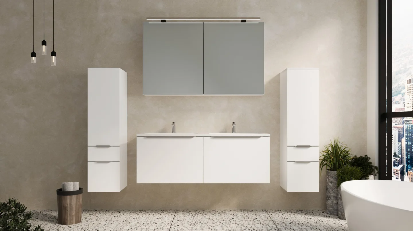 Badmöbel-Set weiß matt - 4 Teile - Waschtisch 121 cm - SANTANA