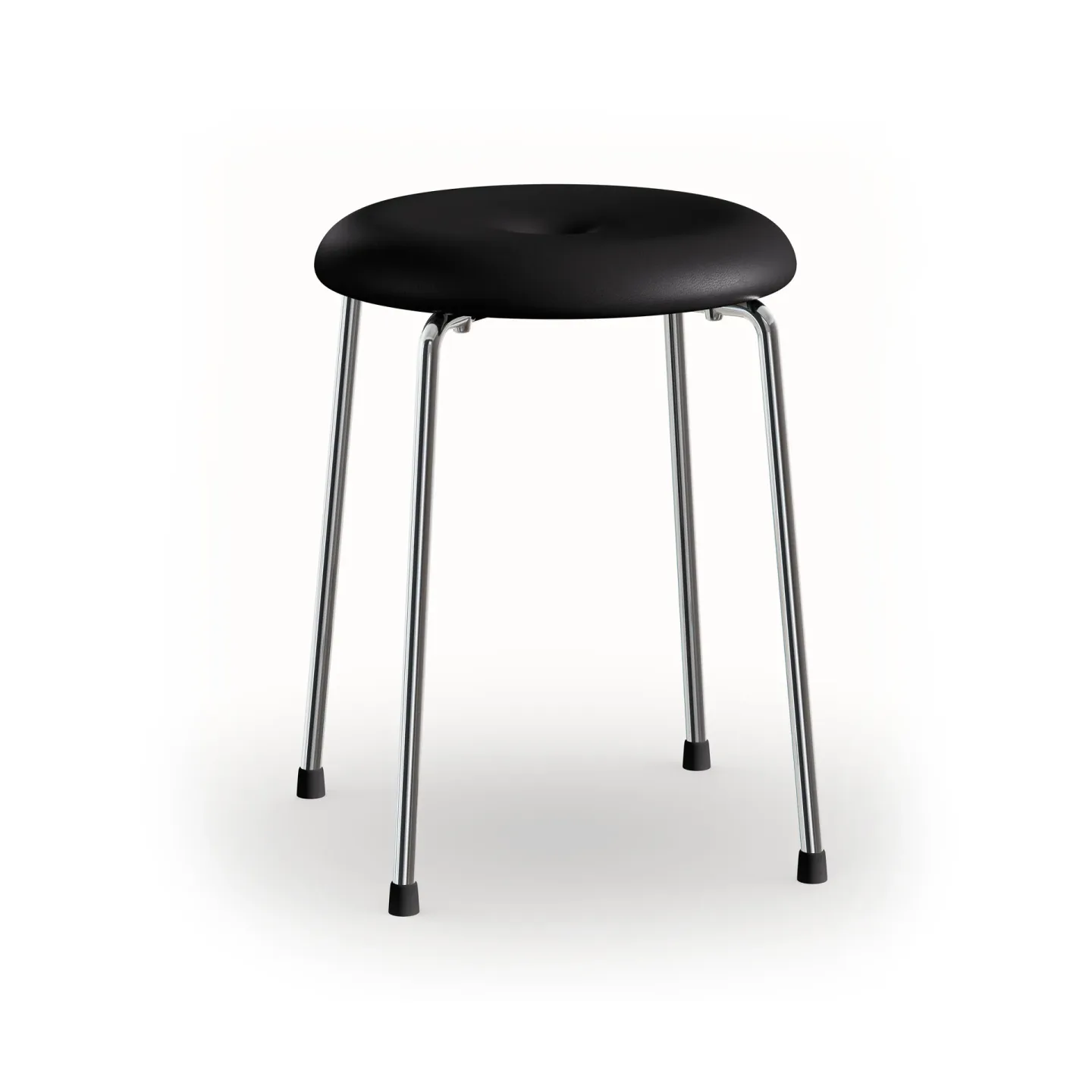 Lammhults Taburett pall Svart läder-kromat stativ, 45 cm