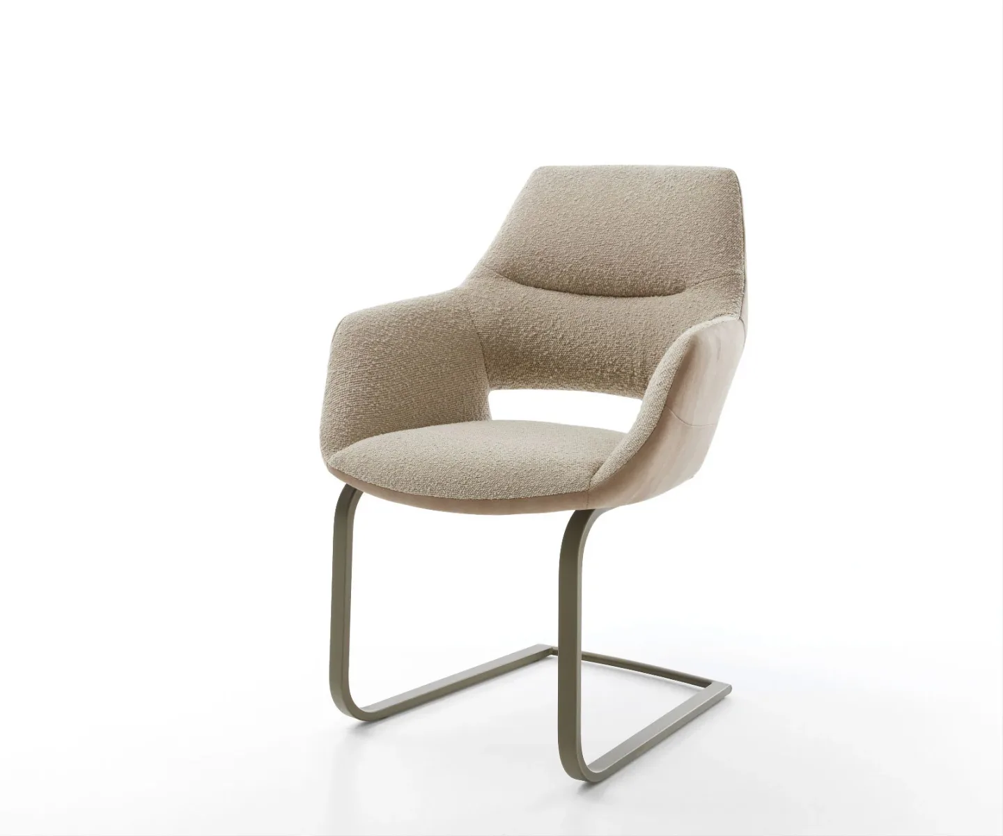 Freischwinger Yago-Flex mit Armlehnen Materialmix Schlamm Freischwinger flach Effektfinish Titan Taschenfederkern