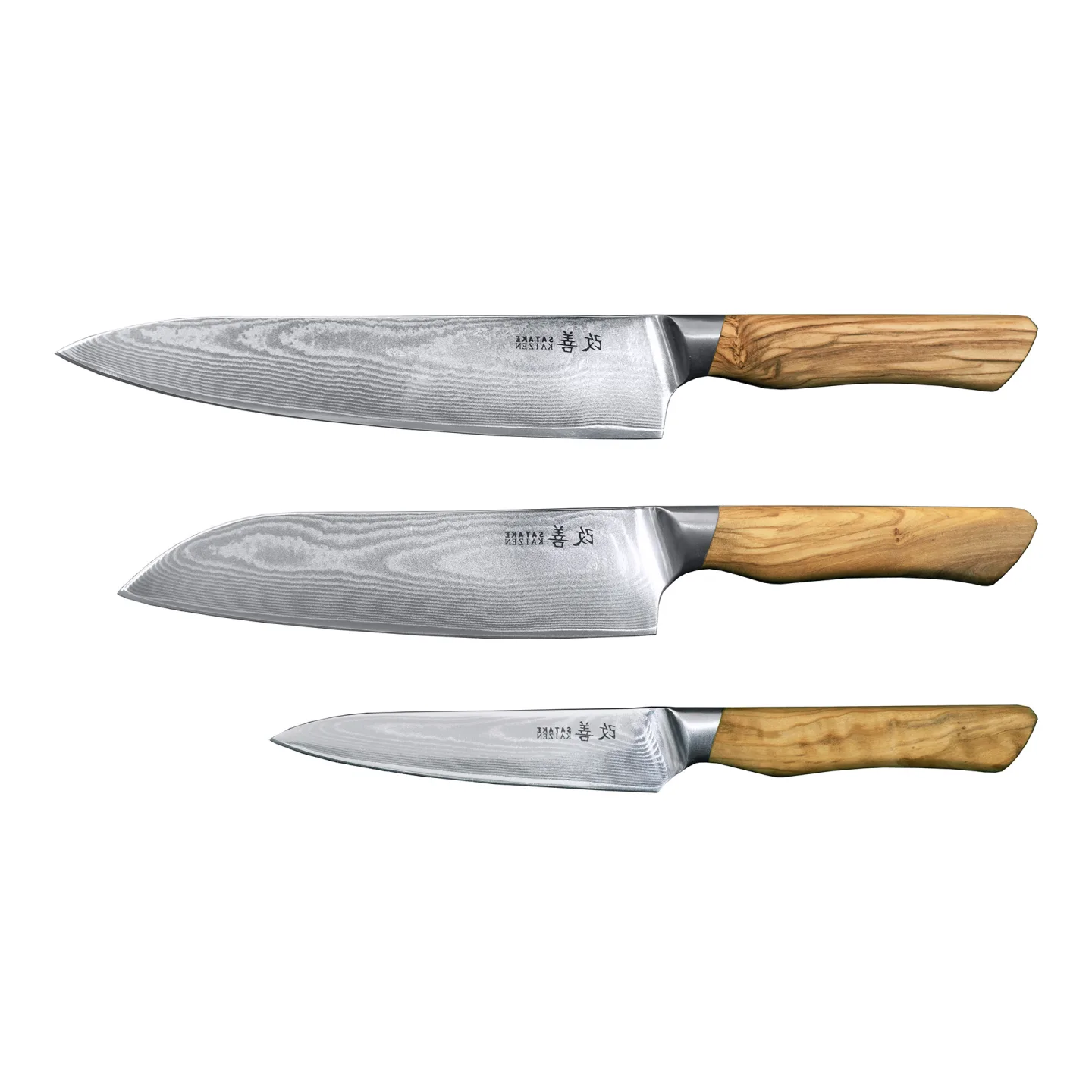 Satake - Satake 3-dels knivset, Gyuto 21 cm, Santoku 18 cm & Petty 12 cm - Knivset - Metall