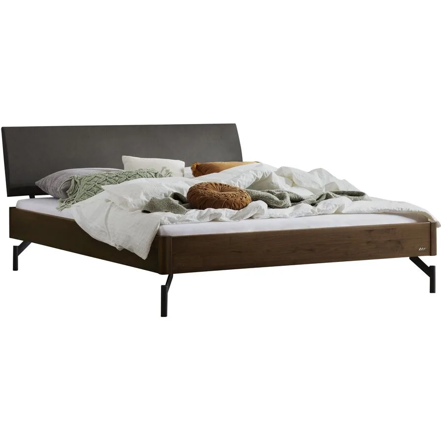 Hasena Bett Castello Dunkelgrau, Natur Nussbaum Massivholz 140 x 200 cm