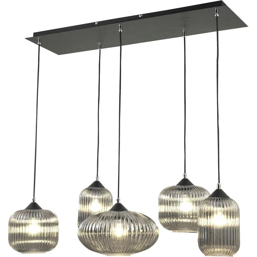 Pendellampe Glura Grau Glas/Metall 90 cm 20 cm Höhenverstellbar (manuell) - Material: Metall/Glas