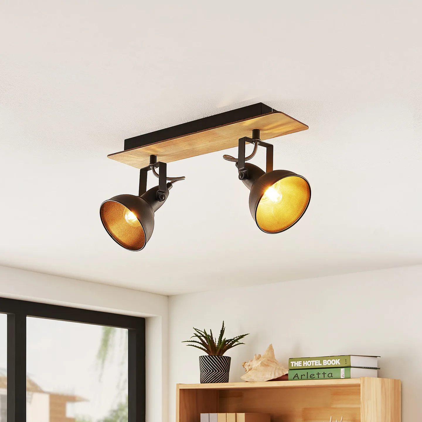 Aylis 2 Deckenleuchte Black/Wood - Lindby - Wohnzimmer - Industrielles Design - Metall - Mehrflammig