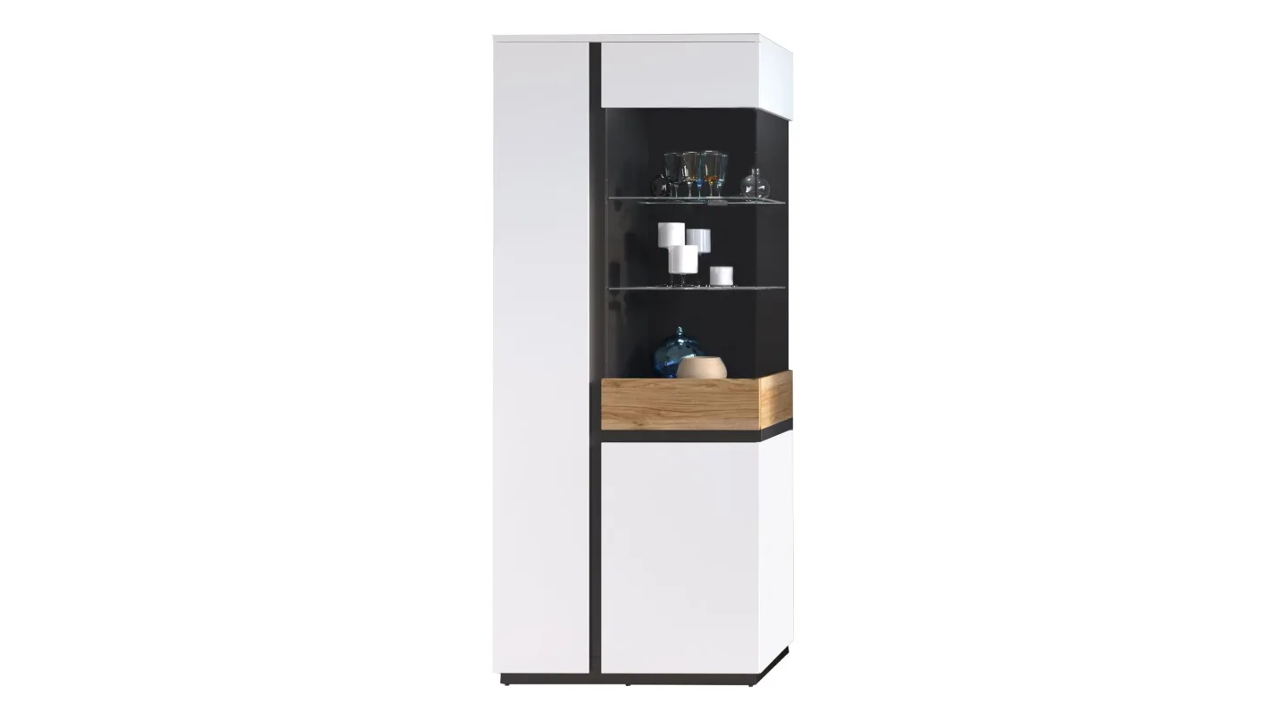Vitrine mit Glastür alpinweiß - Catania Eiche Breite 84 cm - NOVENA