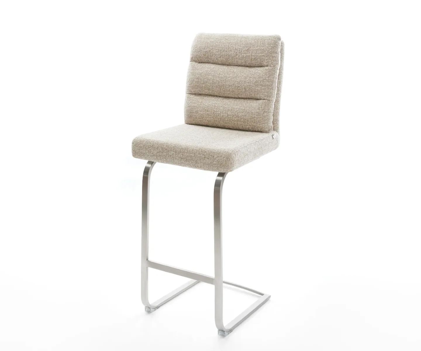 Barstuhl Pela-Flex Webstoff Soft Beige Freischwinger Flach Edelstahl Silberfarben