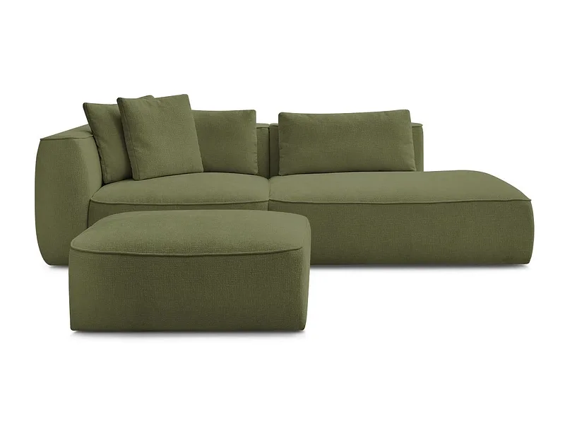 3er Sofa mit Hocker BOBOCHIC LEOPOLD Stoff mit Textur dunkelgrün