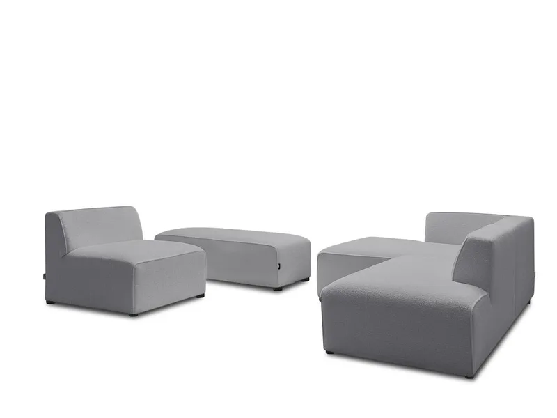 Ecksofa mit Hocker BOBOCHIC MEGEVE Boucle-Stoff hellgrau