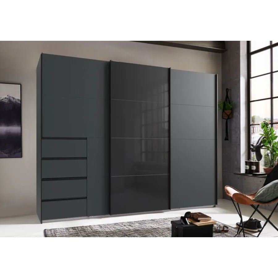 Kleiderschrank Cathy GRAPHIT + GLAS SCHWARZ Mischholz B 270 cm