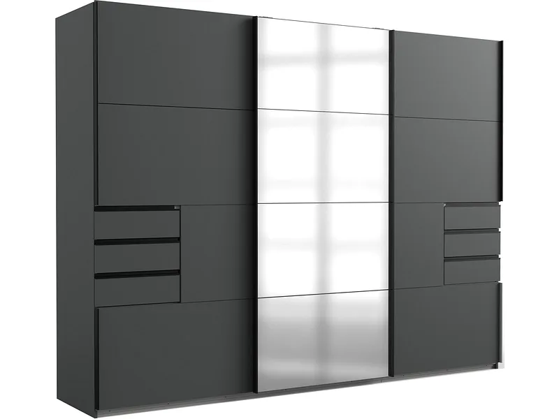 Schwebetürenschrank ASCONA grafit 3 Türen 6 Schubladen