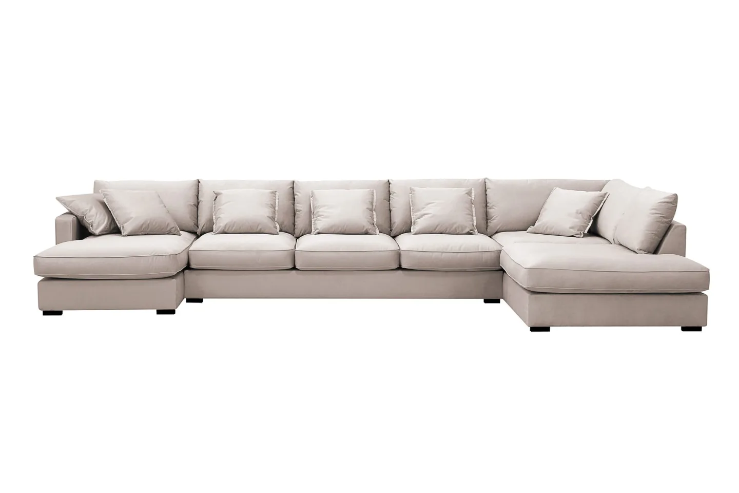 Rossita Lyx 6-sits Högervänd U-formad Extra djup Soffa med Divan och Schäslong i Sammet - Beige