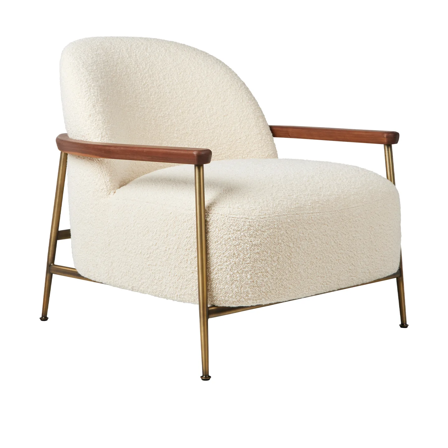 Gubi - Sejour Lounge Chair W Armrest, Fully upholstered, American Walnut Oiled, Antique Brass Base - Fåtöljer - GamFratesi - Guld - Naturmaterial/Metall/Trä/Textilmaterial/Skum