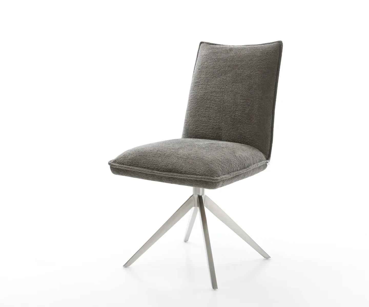 Drehstuhl Lelio-Flex Bouclé Soft Schlamm Kreuzgestell breit Edelstahl 360° drehbar Wippfunktion Taschenfederkern