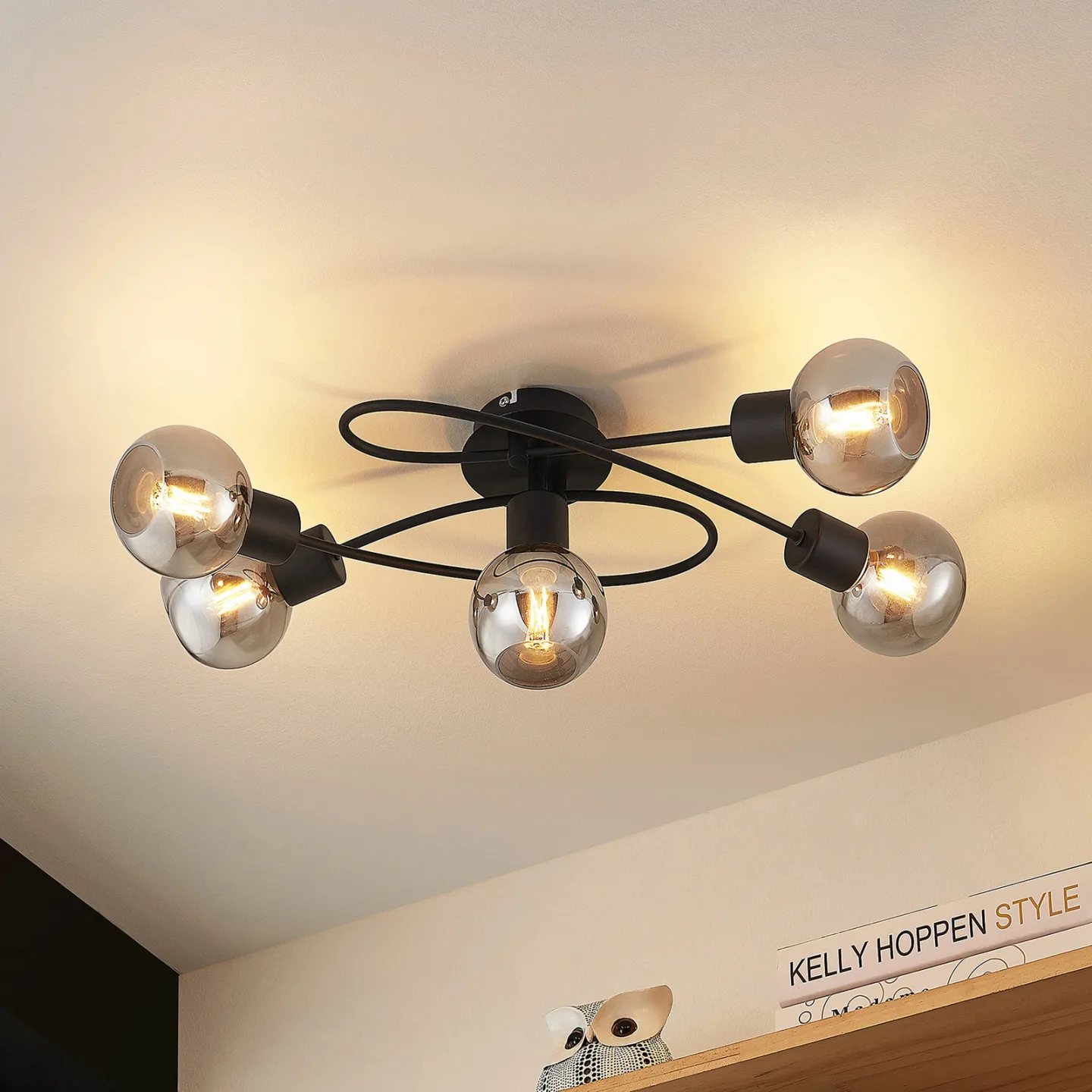 Elaina 5 Deckenleuchte Black/Smoke - Lindby - Wohnzimmer - Modern - Metall - Mehrflammig