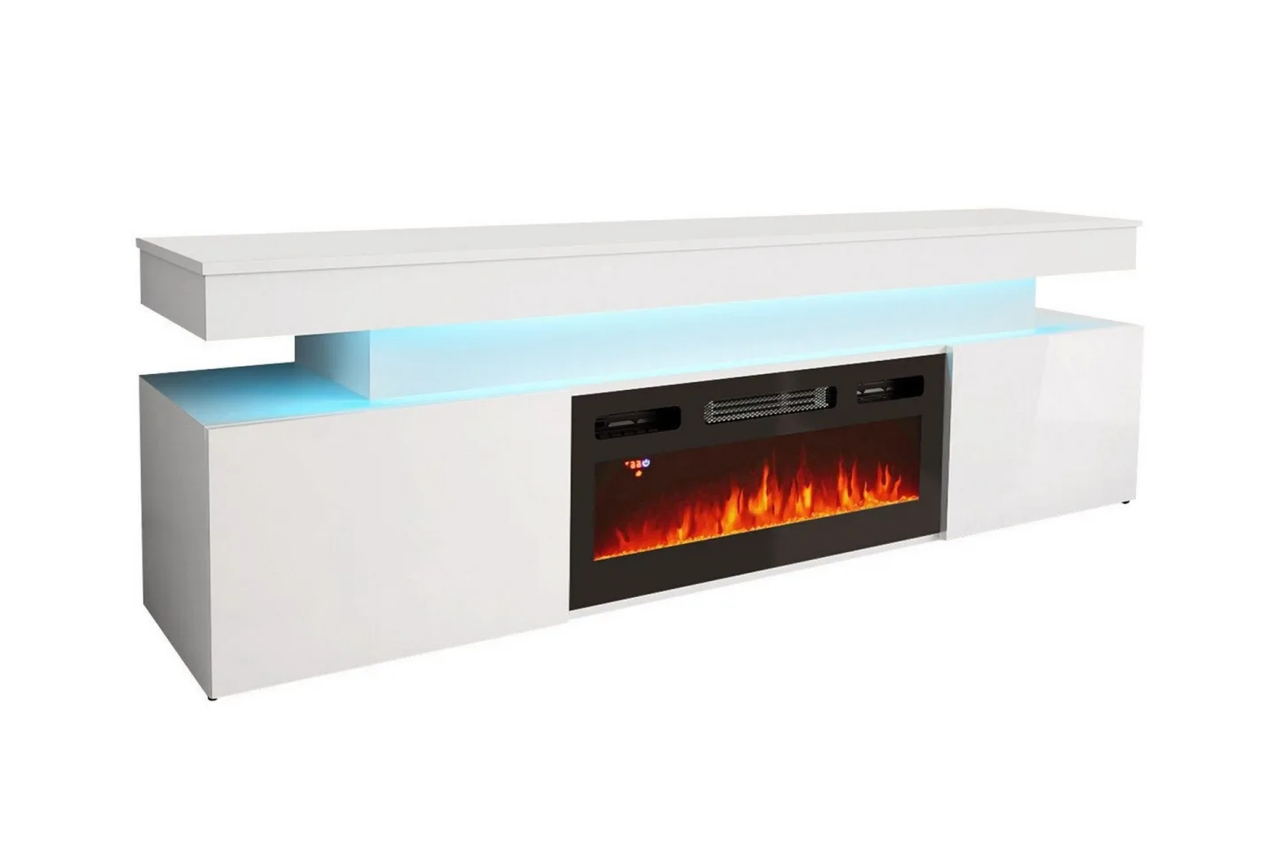 Glenndale Tv bänk med Förvaring + LED kamin + Belysning 190 cm - Vit