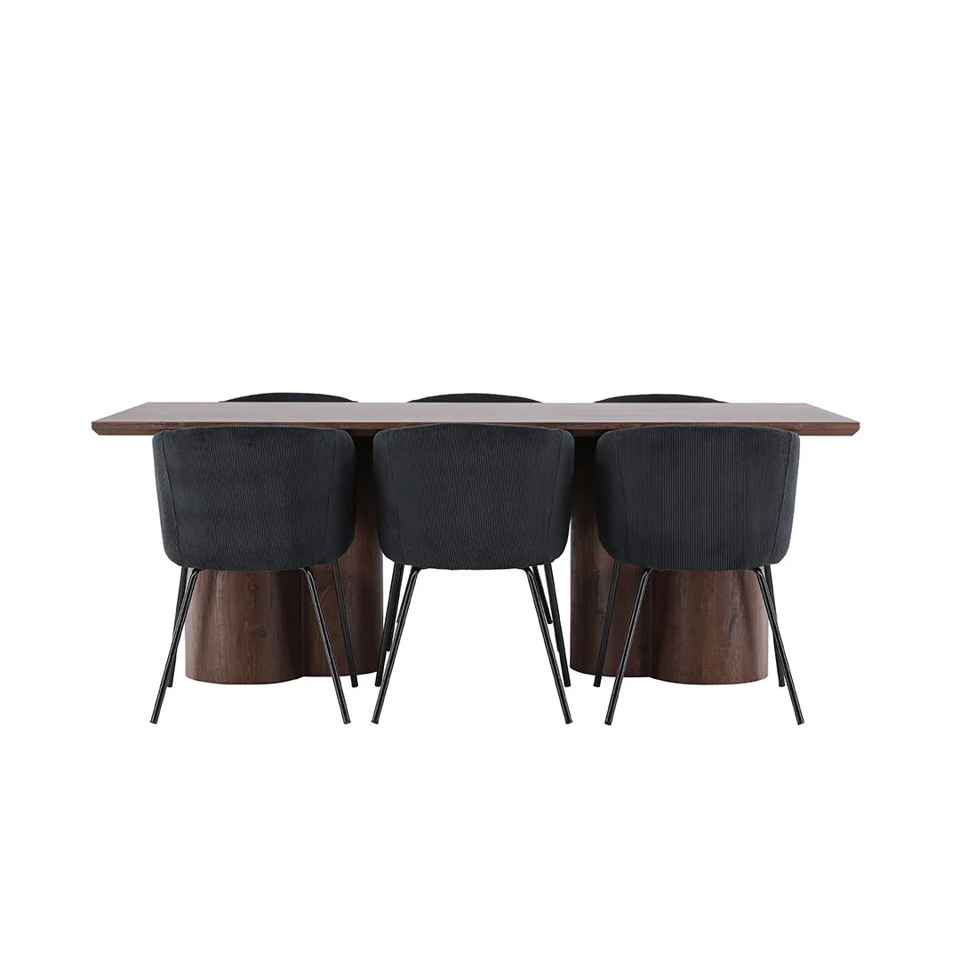 Olivia Essgruppe Tisch 100x210cm und 6 Flöhl Stühle mit Armlehnen mocca.