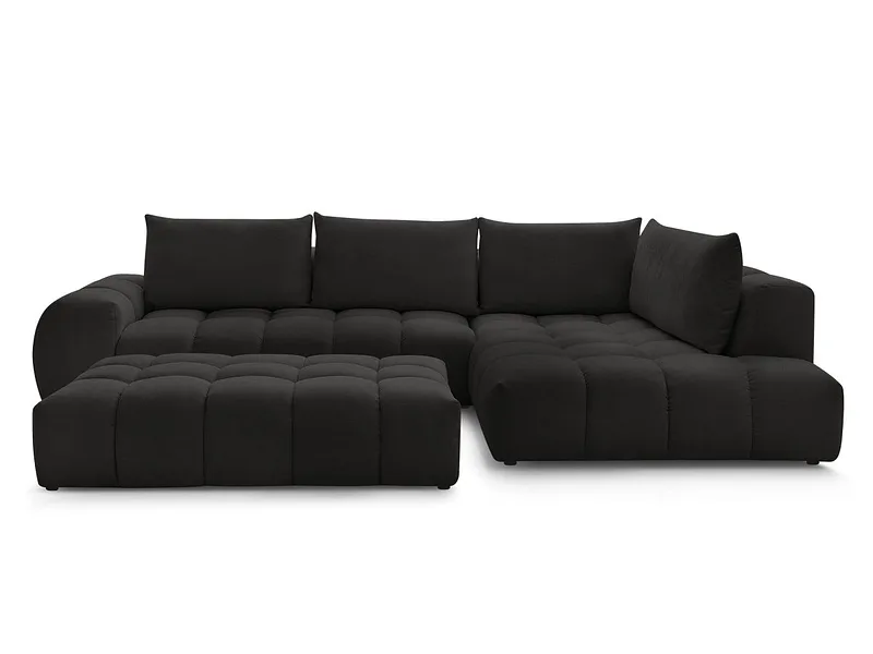 Ecksofa mit Hocker BOBOCHIC EVEREST Stoff mit Textur schwarz