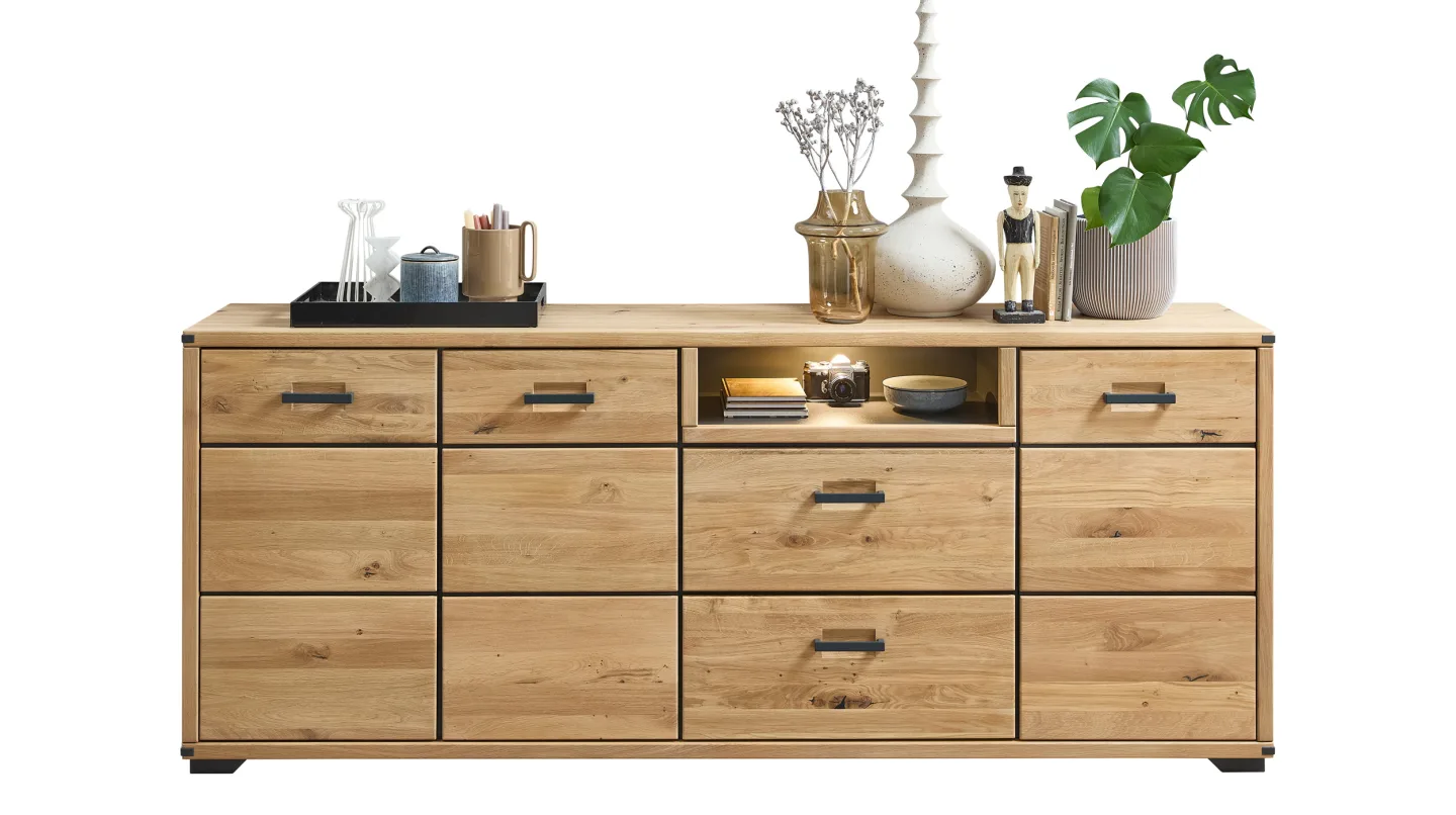 Sideboard mit Beleuchtung - Wildeiche massiv - 219 cm - CATANIA
