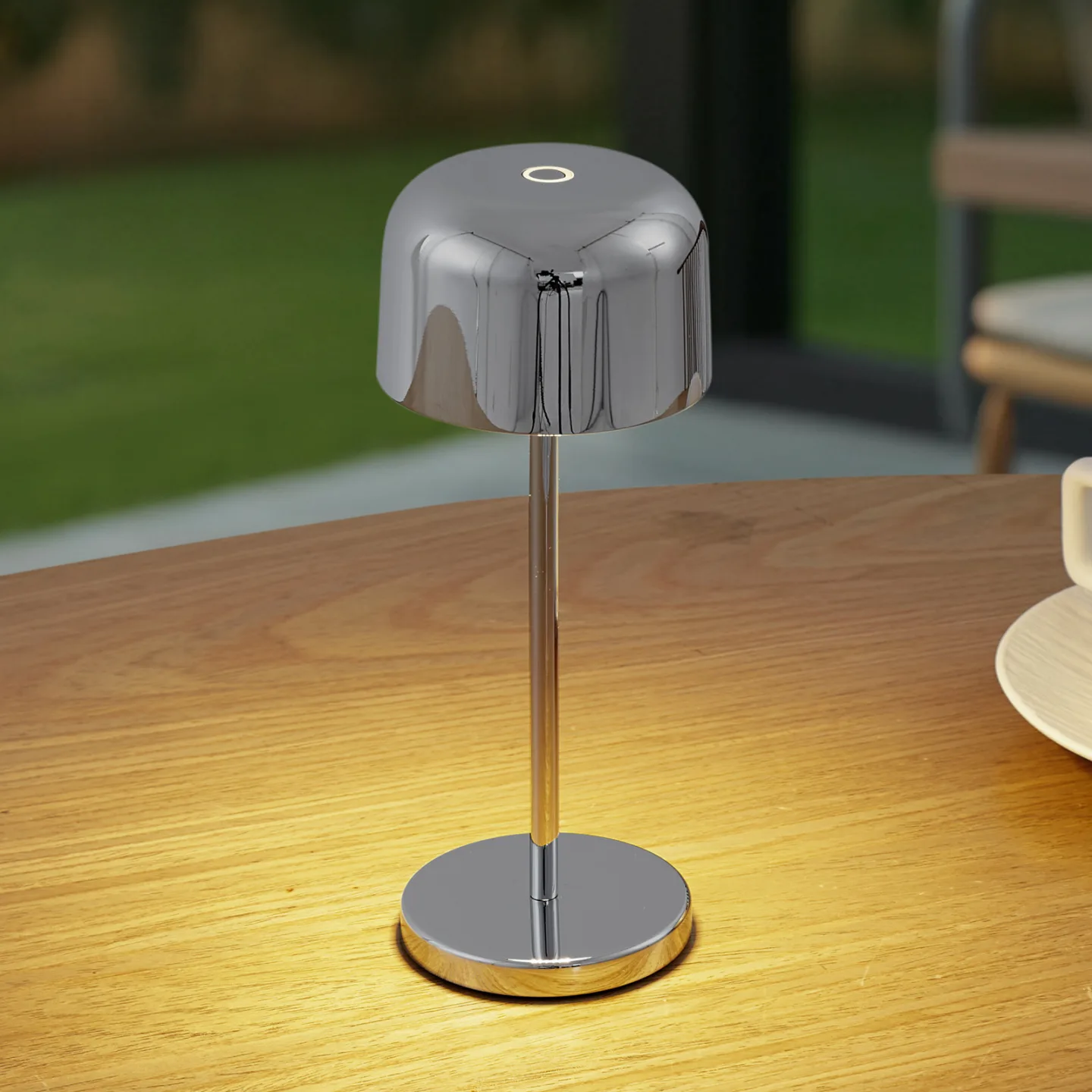 Quill LED-batteridrevet bordlampe, CCT, krom, dimbar - Lucande - Terrasse - Moderne - Aluminium - Med skjerm