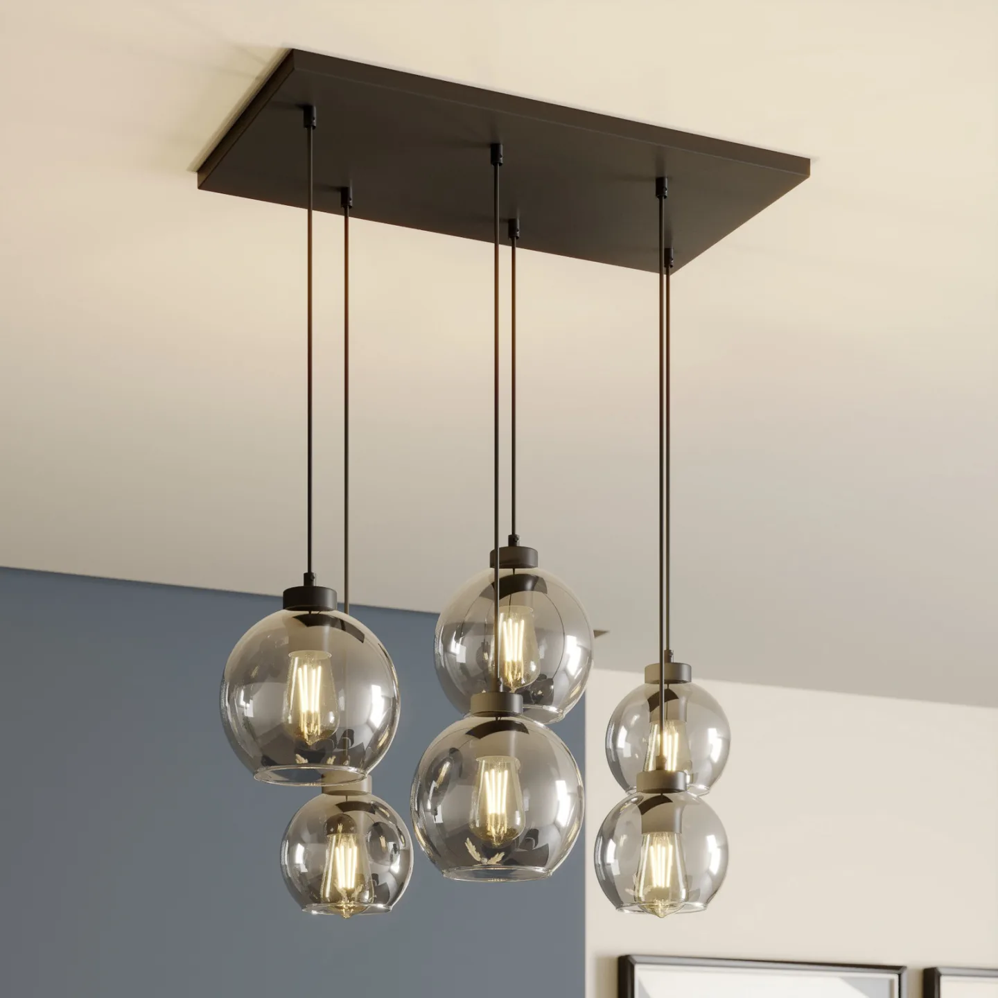 Hängeleuchte Cubus, rauchgrau, Glas, 74 cm lang, 6-flammig TK Lighting - Wohnzimmer - Modern - Mehrflammig