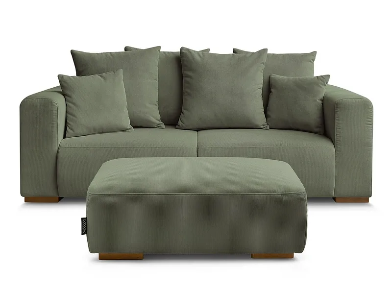 2er Sofa mit Hocker BOBOCHIC SIDONIE Cord-Stoff grün