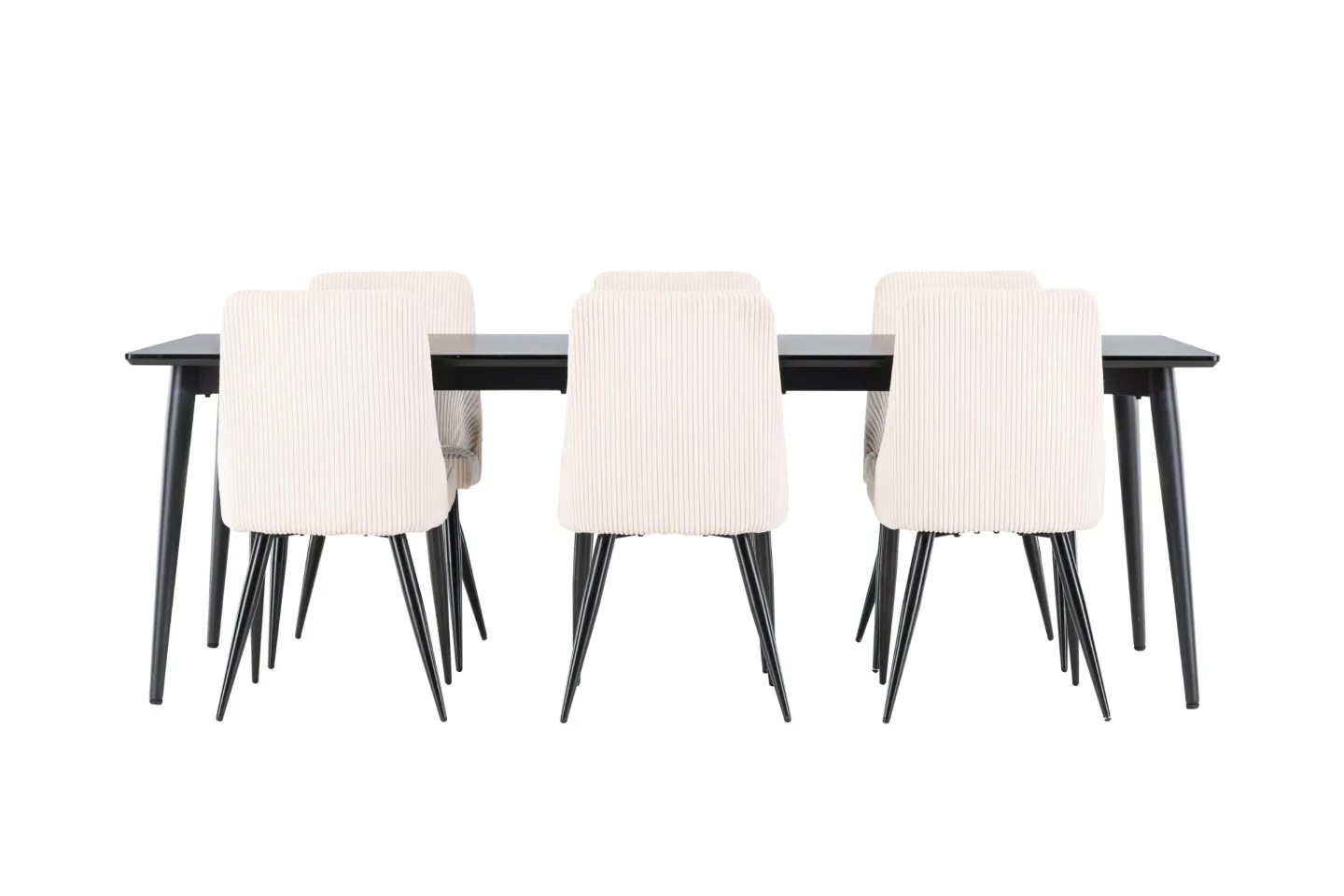 Ellis Essgruppe Esstisch schwarz 6 Stühle Samt beige.