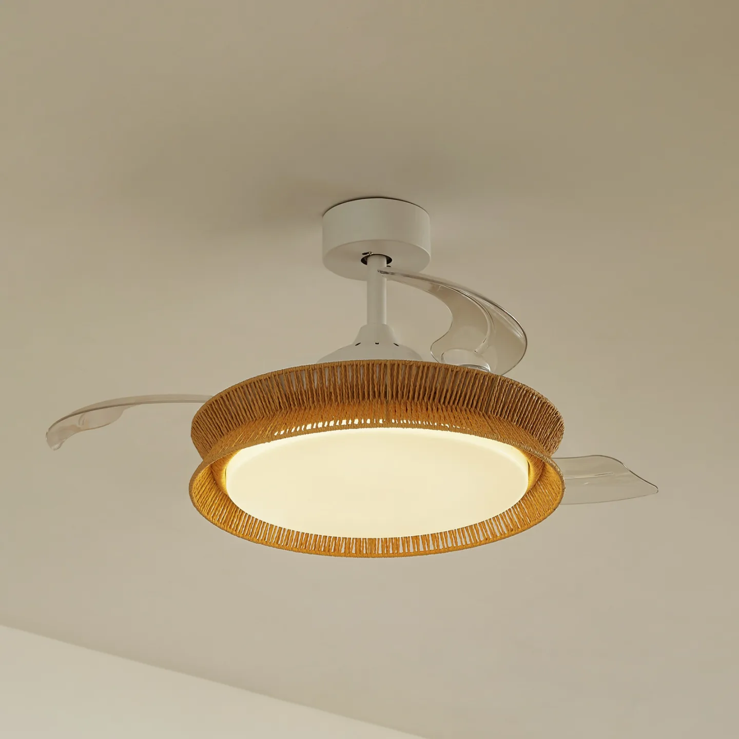 Lineta LED Loftventilator Hvid/Brun - Lucande - Stue - Rustik - Træ - Med én lyskilde