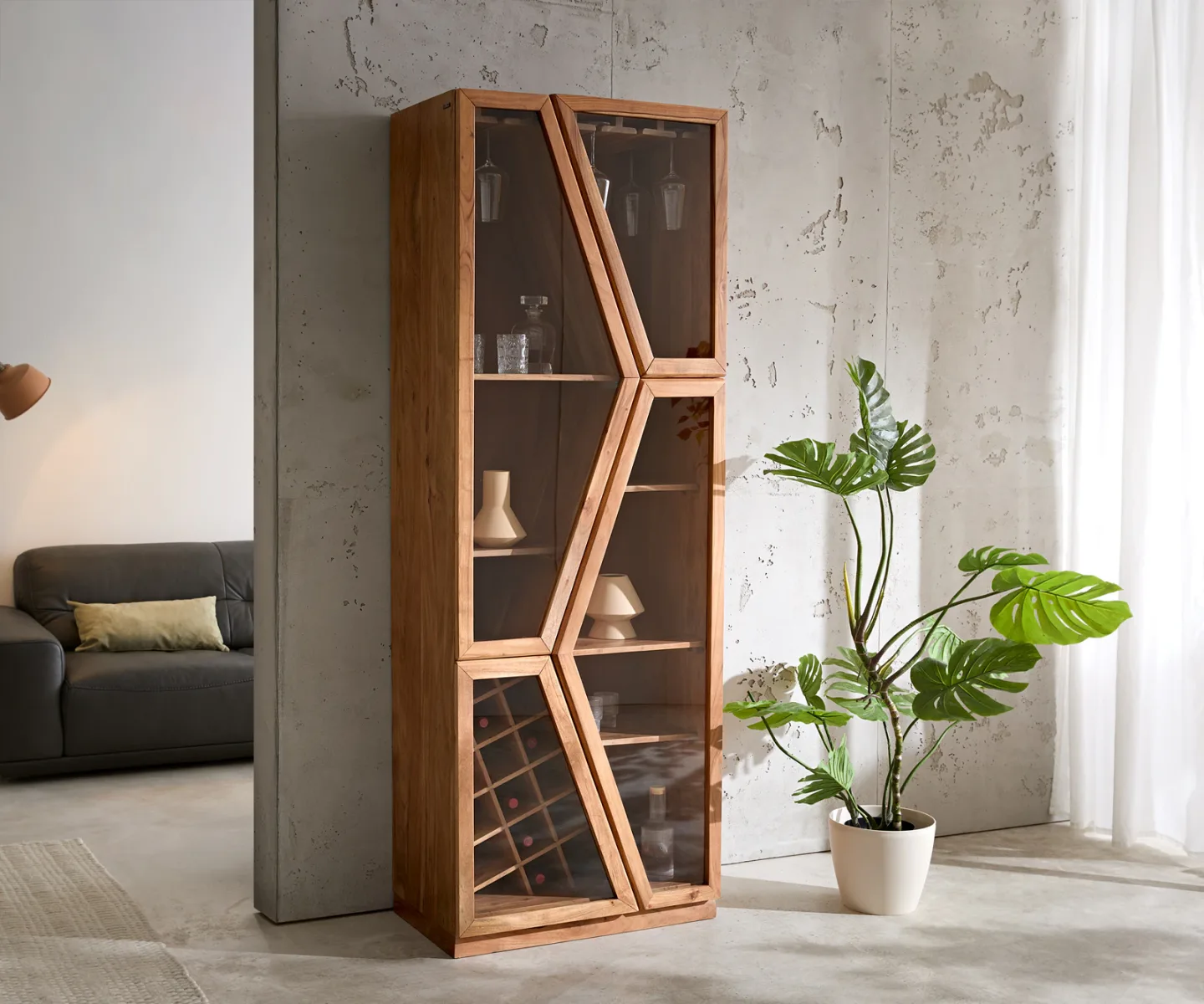 Vitrine Taza 75x210 cm Akazie Natur 4 Türen Barschrank