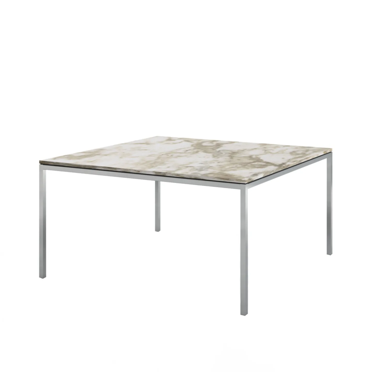 Knoll - Florence Knoll High Table, Kvadratisk, 140 x 140 cm, skiva i Vit Arabescato marmor - Matbord - Florence Knoll - Vit - Metall/Sten