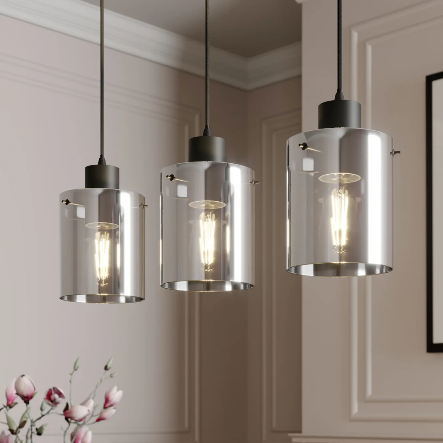 Kourtney 3 Pendelleuchte Black/Smoke - Lindby - Wohnzimmer - Modern - Glas - Mehrflammig