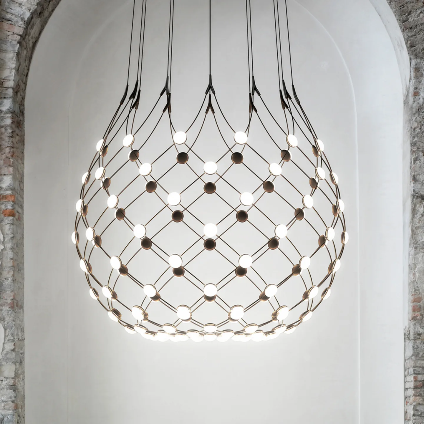 Mesh Wireless Bluetooth Hängelampe, Ø 100 cm, 3 m - Luceplan - Wohnzimmer - Design - Metall - Mehrflammig