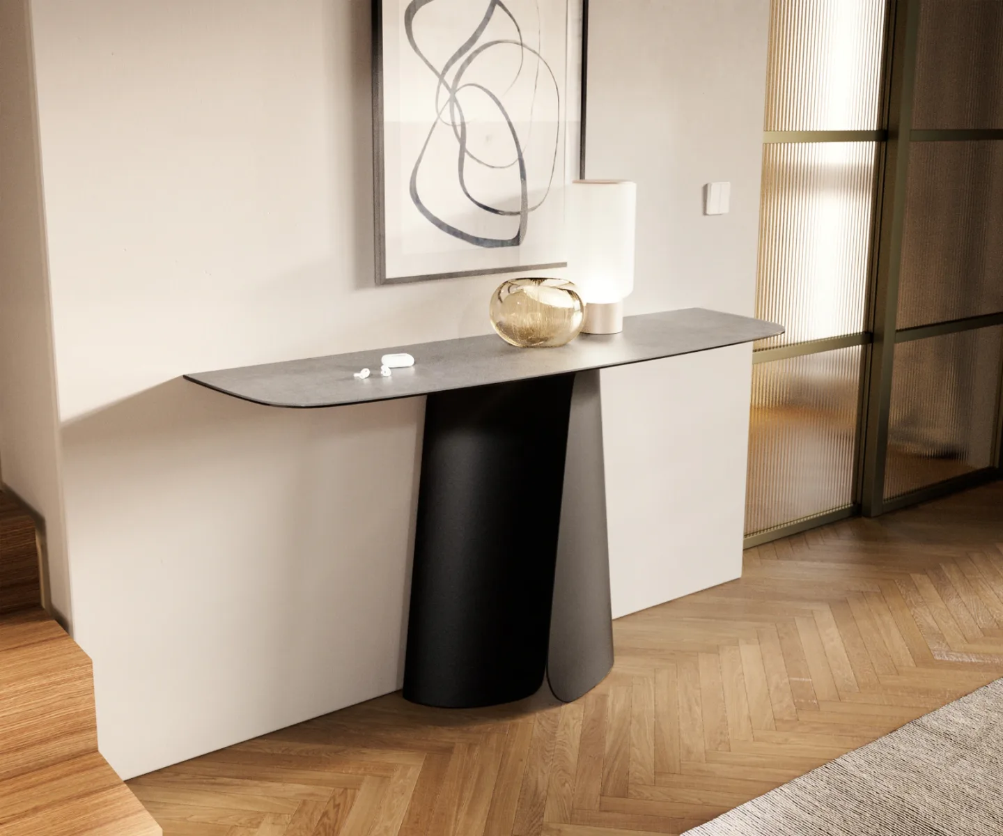 Konsolentisch Edge Boot 140x40 cm Keramik Beton Grau Livos Metall Schwarz