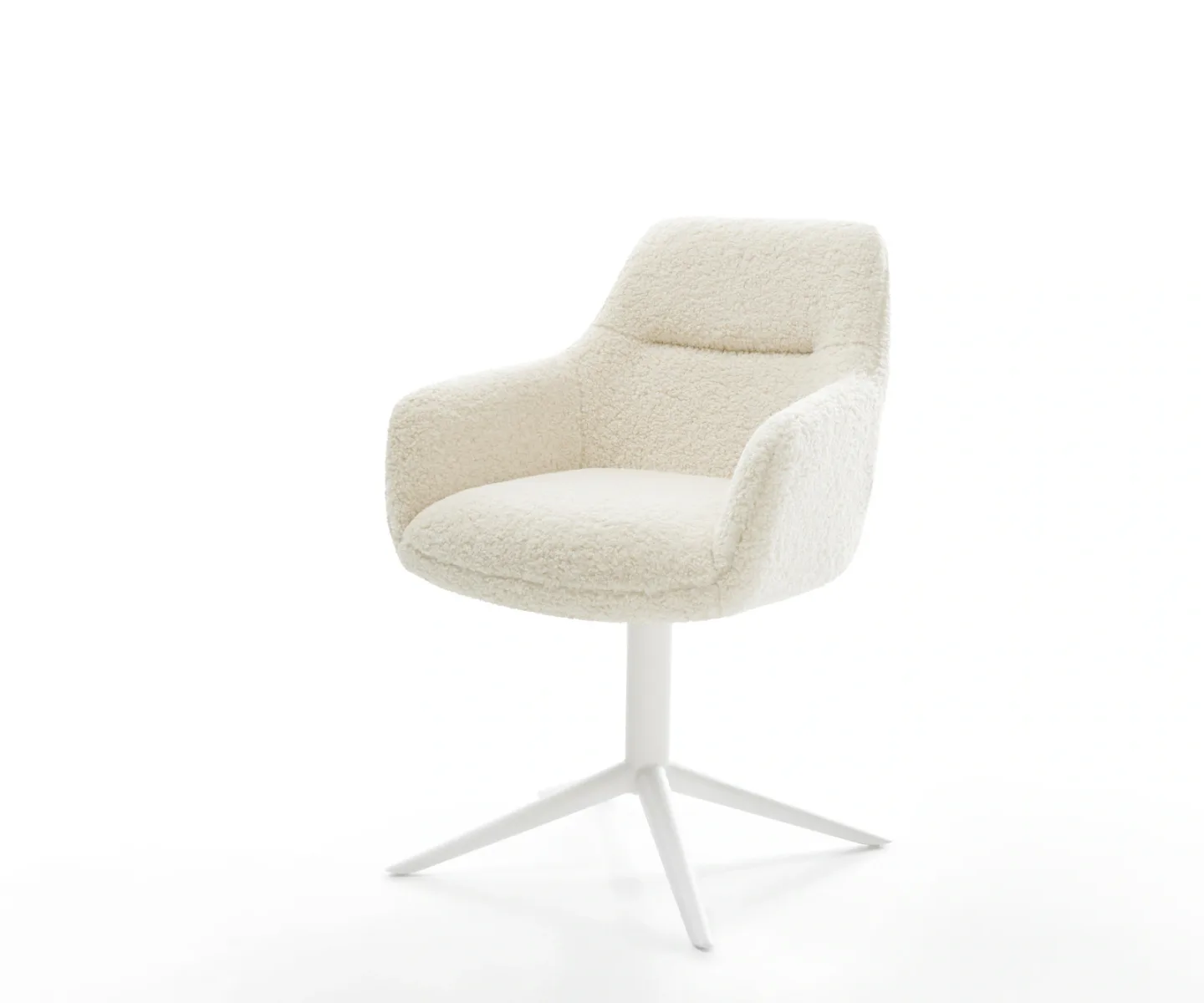 Drehstuhl Pejo-Flex Teddystoff Beige Fußkreuz Weiß 360° drehbar Wippfunktion Taschenfederkern