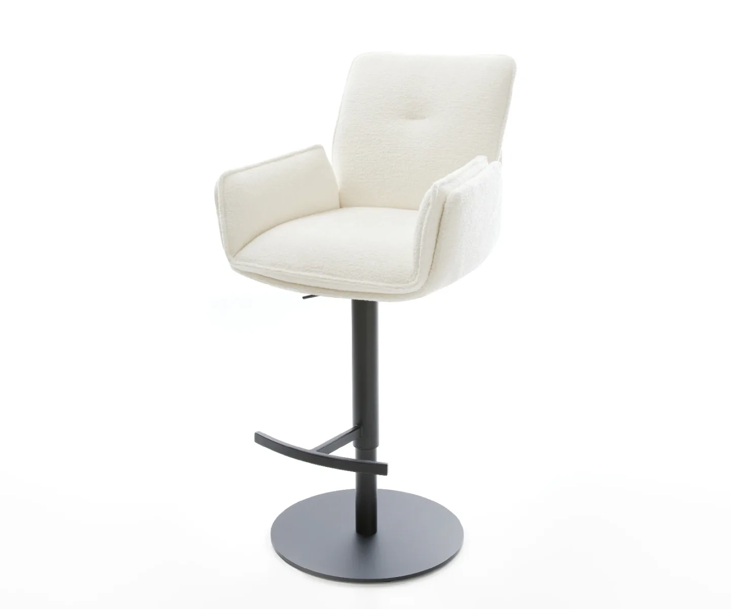 Barstuhl Nela-Flex Bouclé Soft Beige Drehfuß höhenverstellbar Metall Schwarz