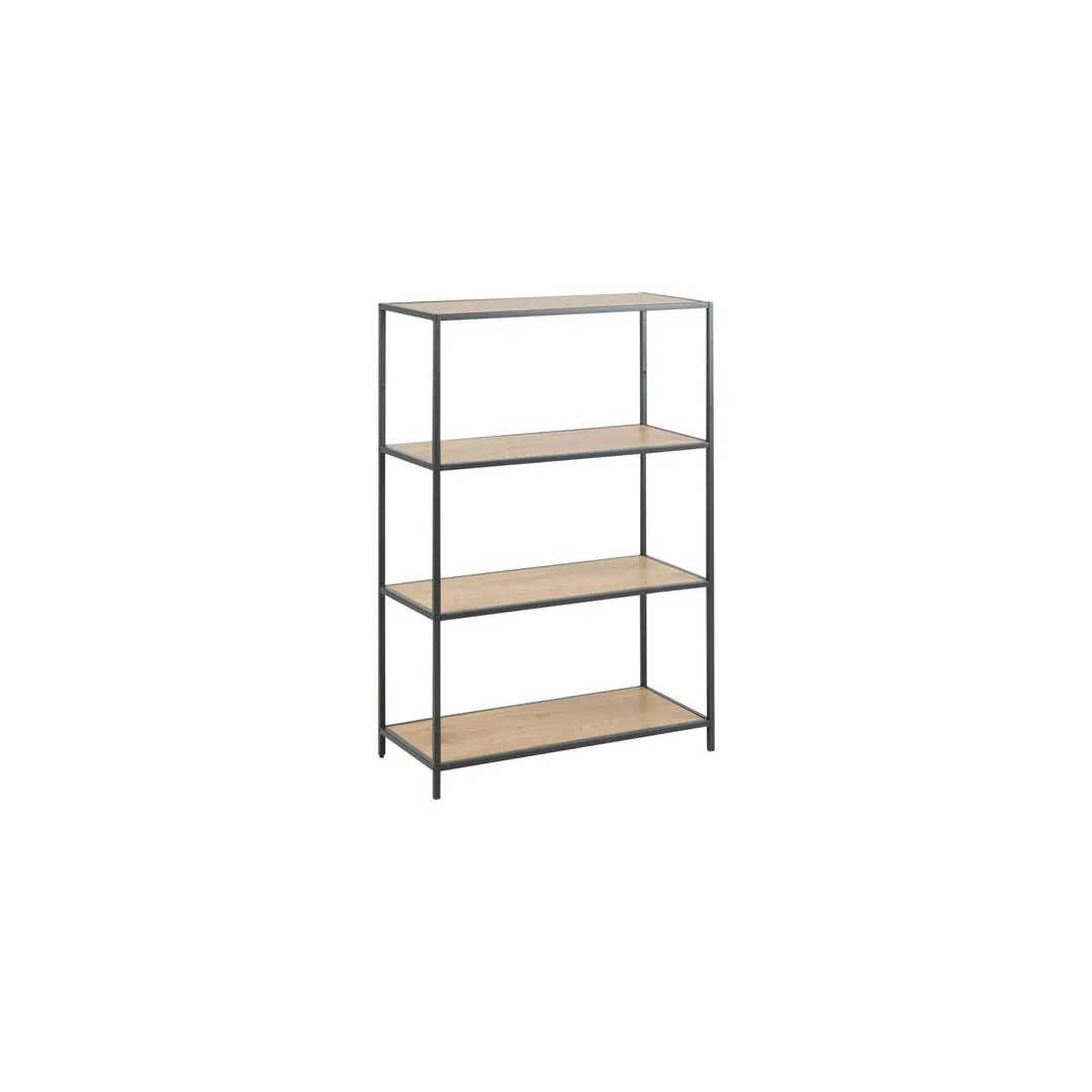Sea Bücherregal mit 2 Ablagen in Wildeiche Dekor und schwarzen Metallgestell.