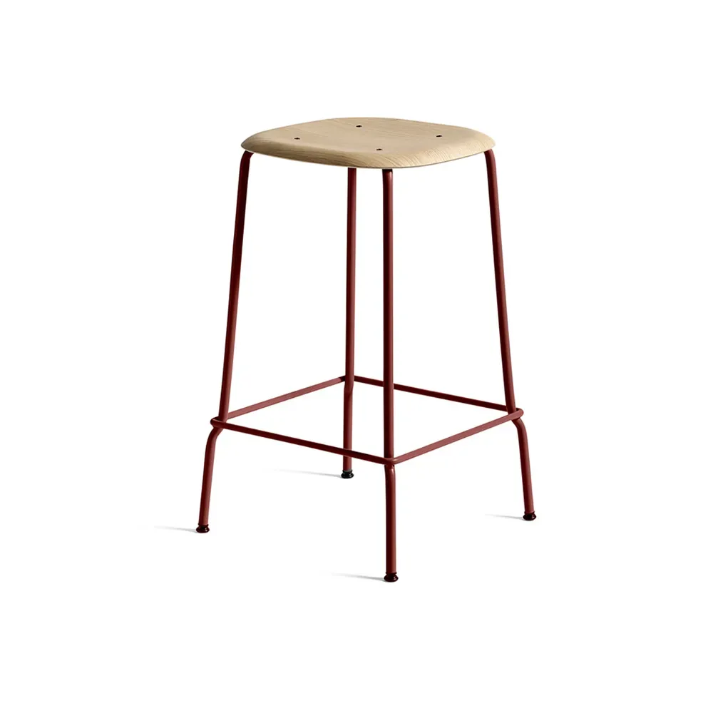 HAY Soft Edge 30 Low Barhocker Eiche-Fall rotes Stahlgestell