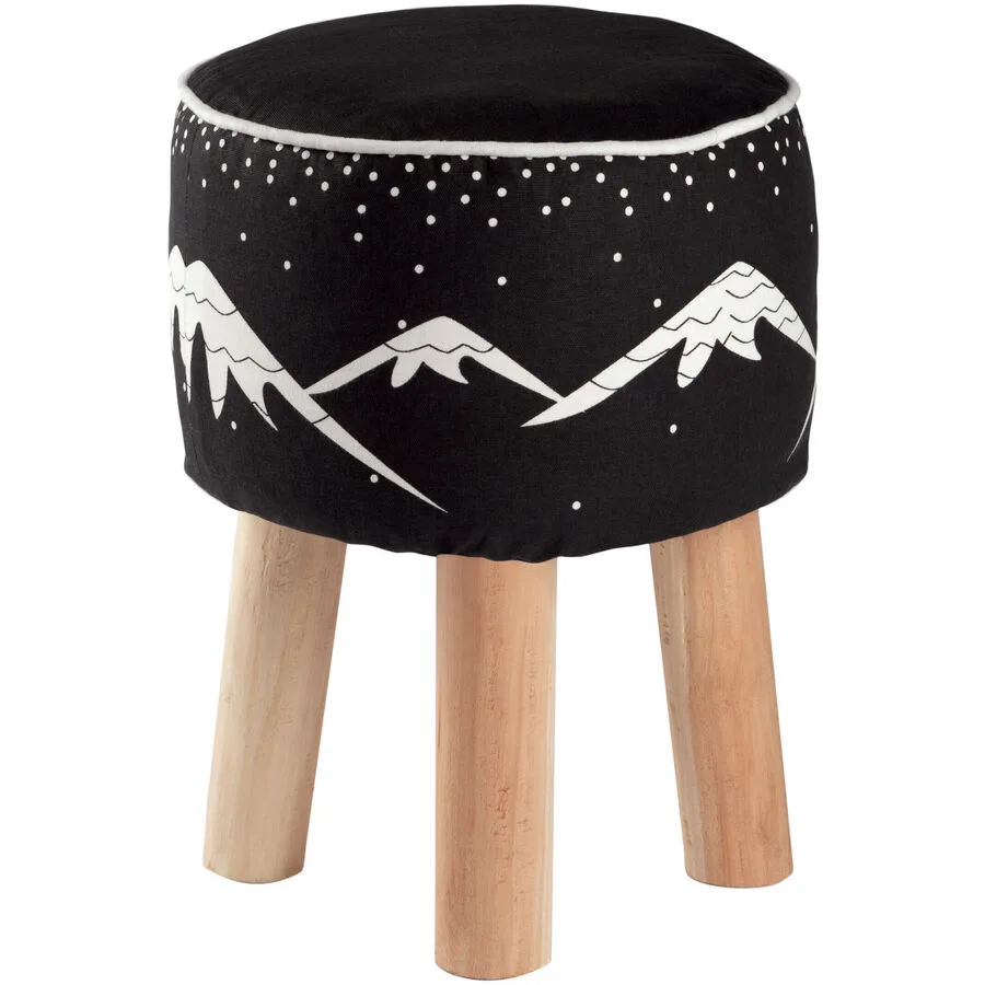 Hocker Hardo Schwarz, Natur Baumwolle, Holz B 30 H 40 cm