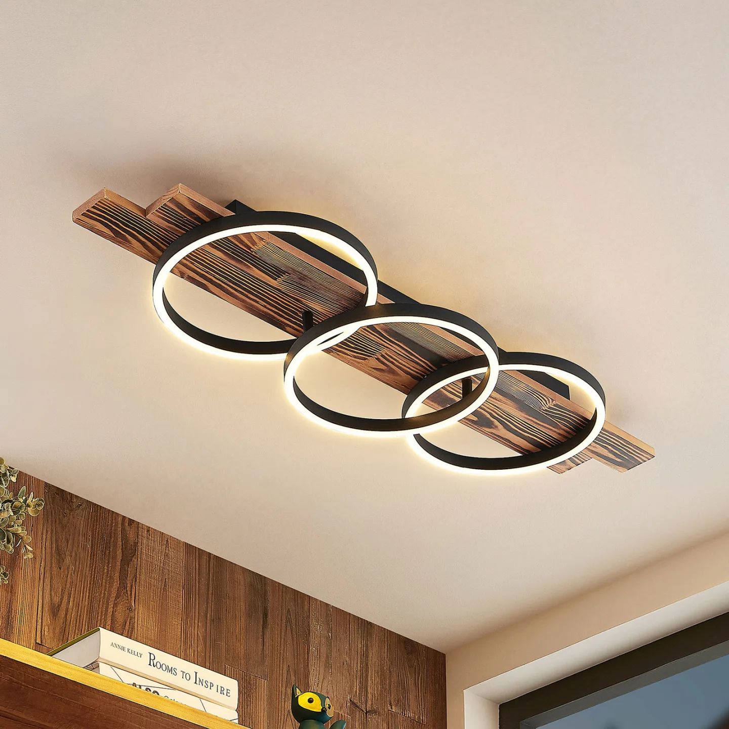 Sentoa LED Loftlampe L100 Light Wood/Black - Lindby - Stue - Moderne - Træ - Rund