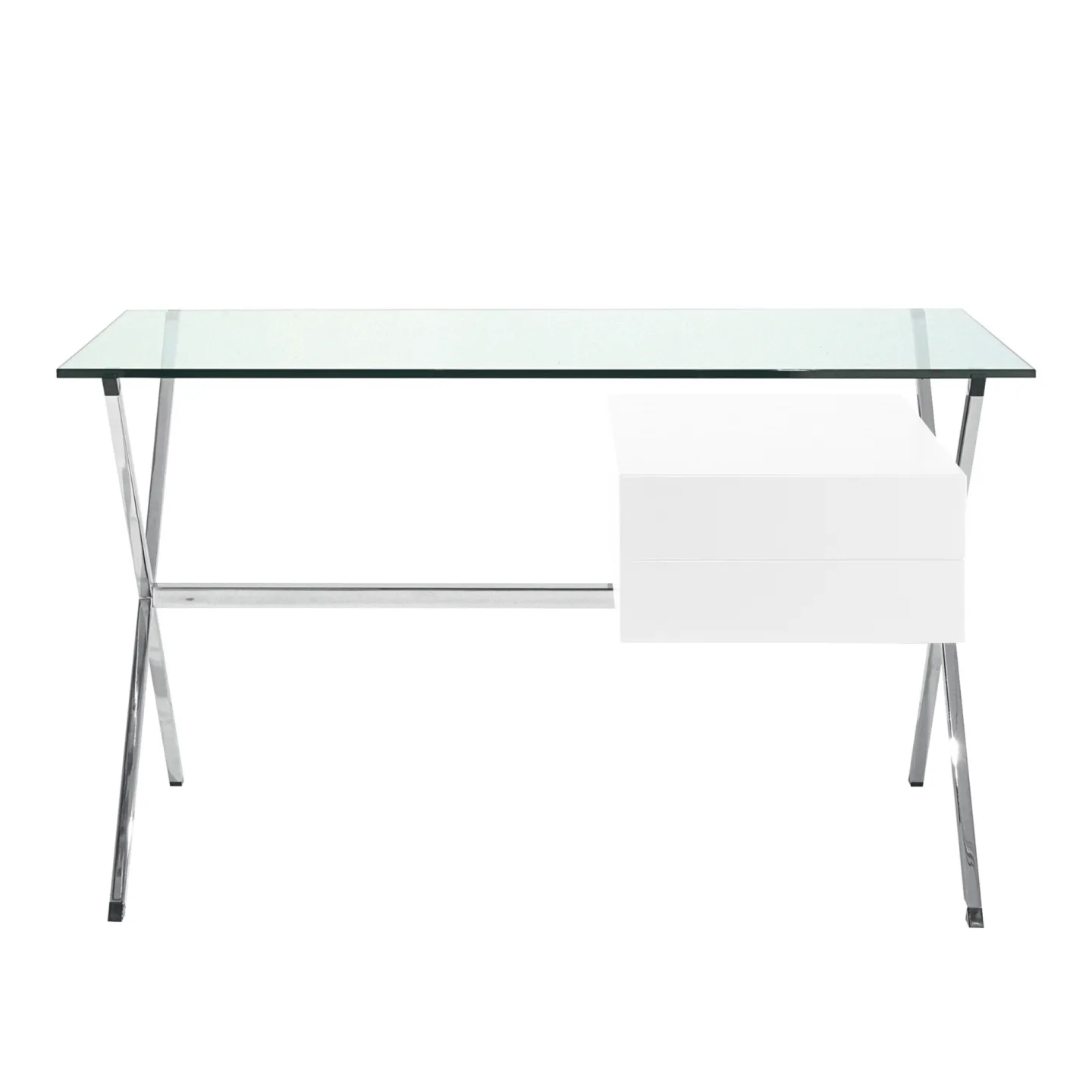 Knoll - Franco Albini Mini Desk, Vitlackad modul med 2 lådor - Skrivbord - Franco Albini - Transparent - Glas/Metall/Trä