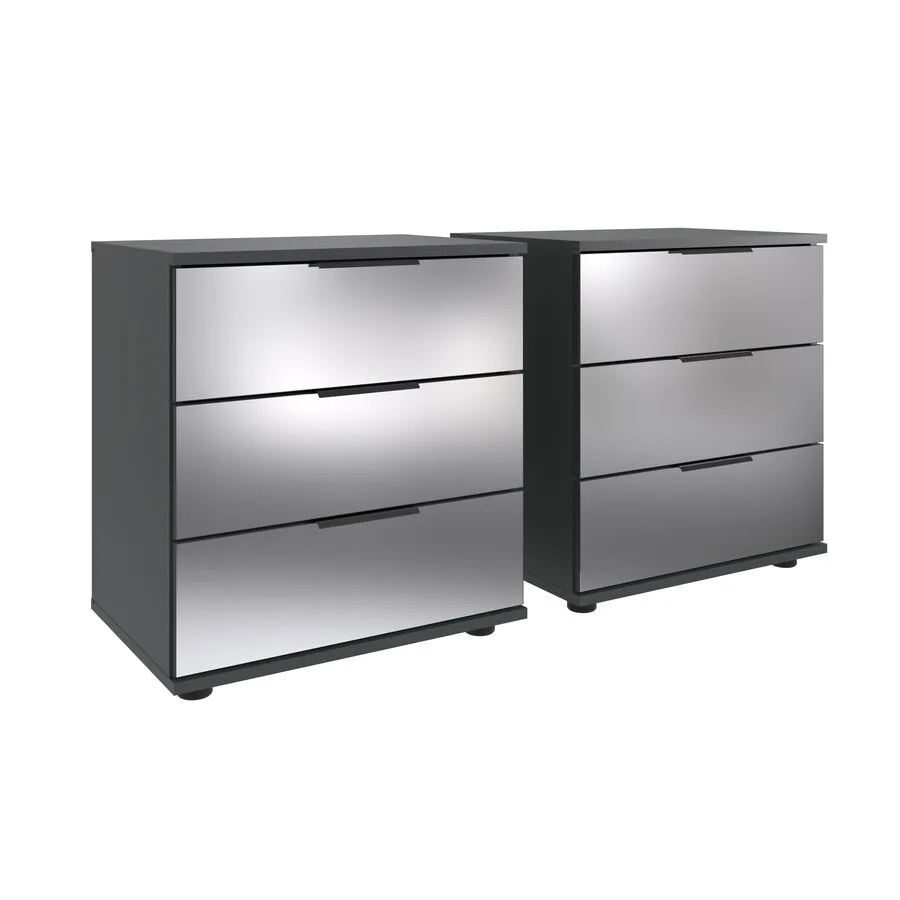 Nachttisch 2er-Set Metac Graphit, Spiegel Spanplatte, Spiegelglas B 104 H 58 cm