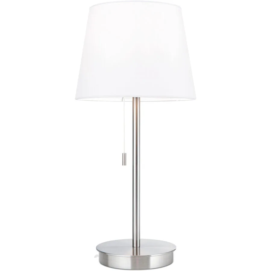 Tischlampe Ludwig Weiss/Grau Stahl/Leinen 23.5 cm 50 cm - Farbe: Nickel matt/weiss